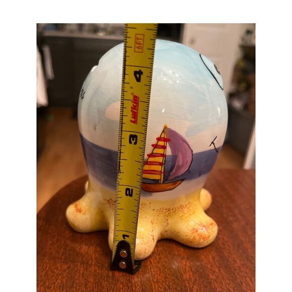 Travel Souvenir Bahamas Colorful Hand Painted Scenic Pottery Piggy Octopus Bank - Picture 4 of 5